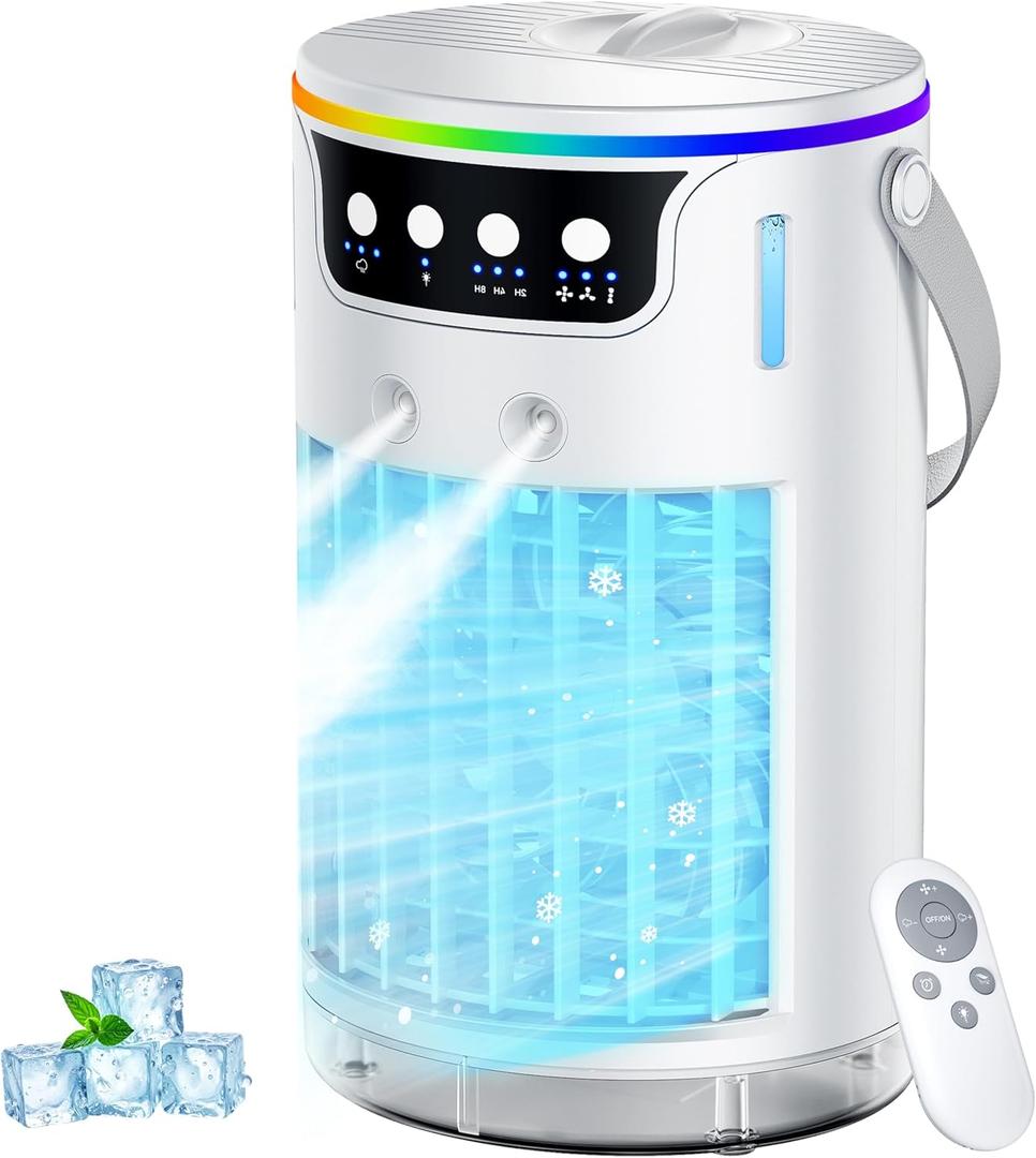 Portable Air Conditioners Desktop AC Unit with Water Ice Cooling Mist, Personal Evaporative Air Cooler Fan Mini Swamp Cooler for Bedroom, Nightstand, Office, Dorm, RV (White)