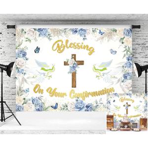 Blessing On Your Confirmation Backdrop God Bless Photography Background First Communion Baptism Christening Bridal Shower Party Banner (8x6FT240x180cm)