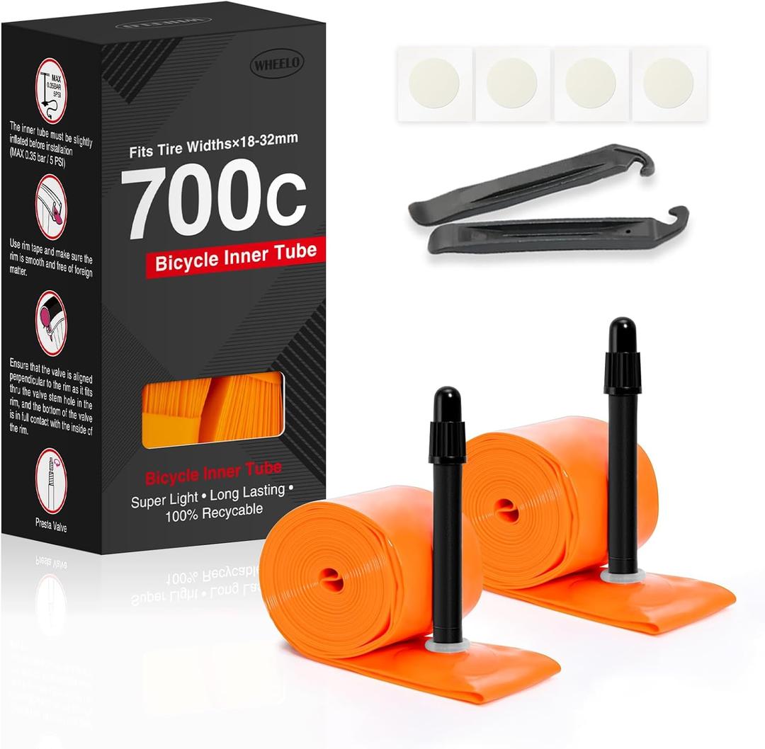2-Pack TPU 700C18-32C Bike Inner Tube, Ultralight (ALLRoad & Gravel) Bike Tube with 45mm/65mm/85mm Presta Valves for Road Bike (Include Bike Tube Patch Repair Kit) 