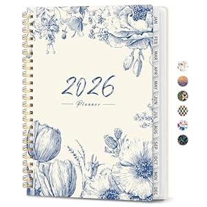 2026 Planner, Weekly and Monthly Calendar Planner for Women, Jan 2026 - Dec 2026, Hardcover Planning Agenda book with Tabs, Spiral Bound, Inner Pocket, Perfect for School Office Supplies, 6.3" x 8.5" - Blue Elegance