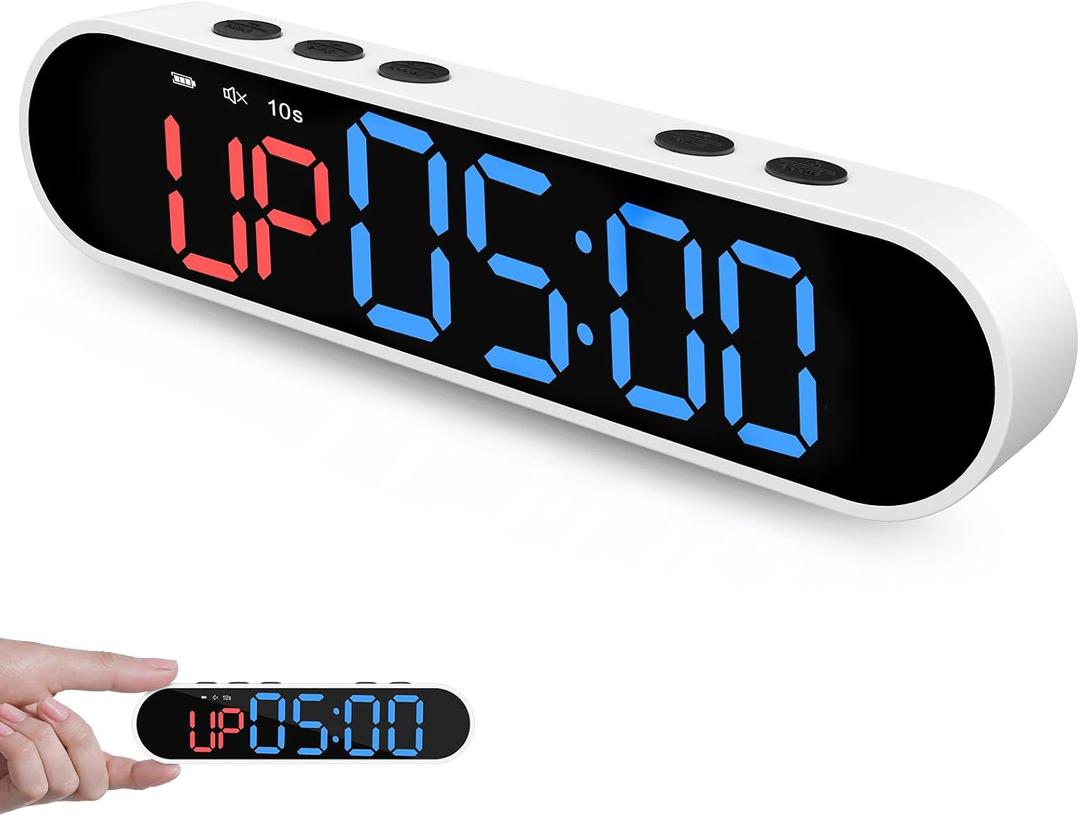 Dienmern Portable Gym Timer Clock with Strong Magnet - Workout Interval Timer with Countdown/UP/Stopwatch, 50Hours Powerful Battery Gym Clocks for Home Gym/Garage/Boxing/Fitness (White)