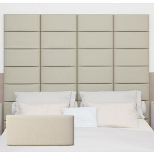 Wall Mounted Peel and Stick Upholstered Headboard, 3D Soundproof Padded Wall Panels for Queen Size, Soft Tufted Bed Head Board, Reusable Bed Headboard in Beige (9 Panels, 10" x 24")