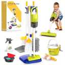 PUPU PIG Toddler Toys Cleaning Set, Kids Cleaning Toy Set, Pretend Play Home Cleaning Playset - Incl.Electric Toy Vacuum, Broom and Dustpan Set, Mop,Duster and More,Cleaning Tools Toys for Boys Girls