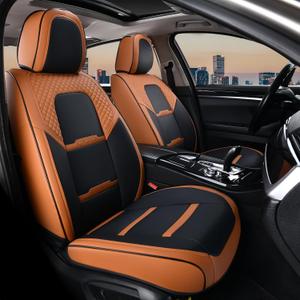 Coverado Car Seat Covers Front Seats, 2 Piece Car Seat Protector with Removable Headrest, Nappa Leather Breathable Front Seat Cushion Side All Wrapped Universal Fit Truck Automotive Most Cars Brown
