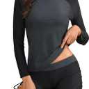 Aqua Eve Women Two Piece Rash Guard Long Sleeve Swimsuit Swim Shirt with Shorts Modest Bathing Suit UPF 50+ (Large, Grey Black)