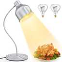 Food Heat Lamp, Single Head 250W Stainless Steel Commercial Food Warmer Lamp with 2 Bulbs, 360° Adjustable Portable Electric Warming Light for Restaurant Kitchen Buffet Counter Party Catering