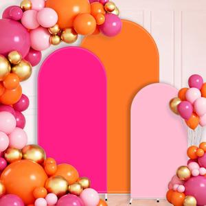FYSUIMU 3 Pcs Pink Orange Arch Backdrop Covers Stretchy Spandex Arch Stand Fabric Cover for Wedding Birthday Baby Bridal Shower Anniversary Ceremony Party Decoration (4ft/5ft/6ft)