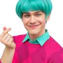 Short Green Fluffy Cosplay Wig for Men with Full Bangs - Anime Cosplay Wigs for Mens Halloween Costume Party (Green)