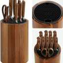 Ninonly Universal Knife Block Holder, Round Wooden Countertop Knife Block Without Knives, Acacia Wood Knife Storage for Kitchen Steak Knives, Scissors & Sharpening Rod