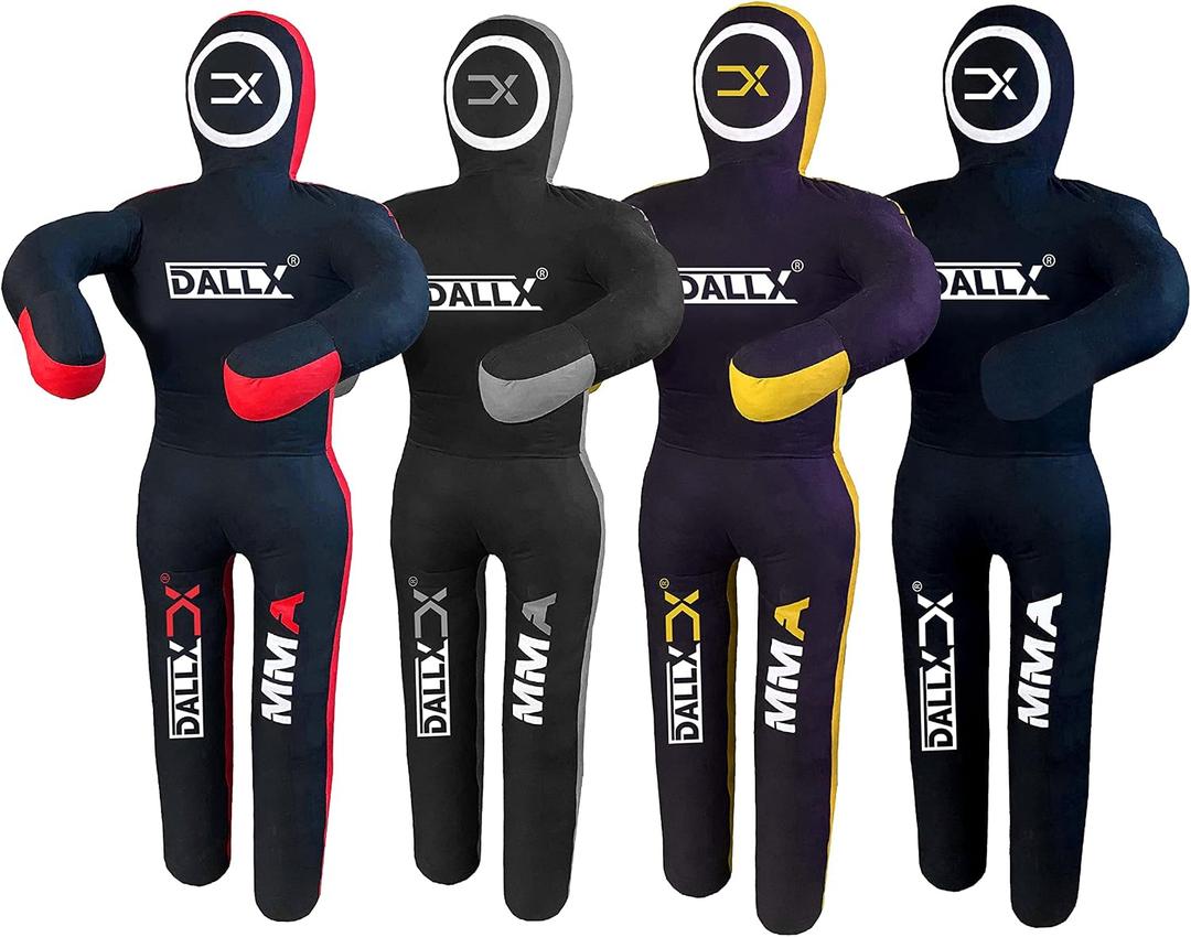 DALLX MMA Grappling Dummy BBJ Wrestling Brazilian Jiu Jitsu Punching Bag Judo Karate Throwing Boxing Fighting Dummy Self Defense Standing Position – UNFILLED (Black Red, 4 Ft)