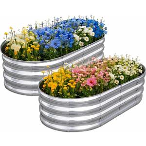 TATAANTY Galvanized Raised Garden Bed for Outdoor: 4X2X1ft Durable Metal Vegetable Plant Container Kit - Oval Planter Box for Gardening Flower Trough 2 Pack