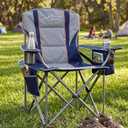 FAIR WIND Fully Padded Oversized Camping Chair for Adults Heavy Duty Folding Lawn Chair with Adjustable Lumbar Support, Cooler Bag & Cup Holder for Outdoor, Sports, Beach - Support 500LBS, 2 Pack, Twin Pack