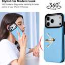 Folosu Compatible with iPhone 17 Pro Max Case Wallet with Card Holder, 360Rotation Finger Ring Holder Kickstand, RFID Blocking Leather Protective Double Buttons Shockproof Cover 6.9 Inch Blue