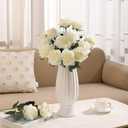 JUSTOYOU 30PCS Artificial Roses Silk Flowers in Bulk, Realistic White Fake Roses for Wedding Decorations, Home Decor, Centerpieces, Indoor Floral Arrangements