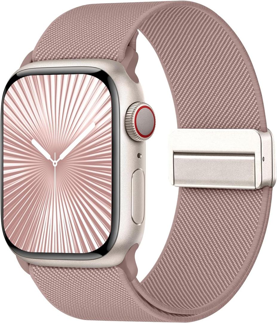 Stretchy Band with Magnetic Clasp Compatible for Apple Watch Bands Women Men 38mm 40mm 41mm 42mm 44mm 45mm 46mm 49mm, Nylon Sport Solo Loop for iWatch Series 11/10/9/8/7/6/SE/5/4/Ultra 3 2 1 (Nude Pink)