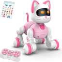 STEMTRON Programmable Remote Control Robot Cat Dog for Kids, Interactive Robotic Cat, Robo Cat, RC Robot with Touch Sensing, LED Eyes, Dance & Music, Sticker (White)