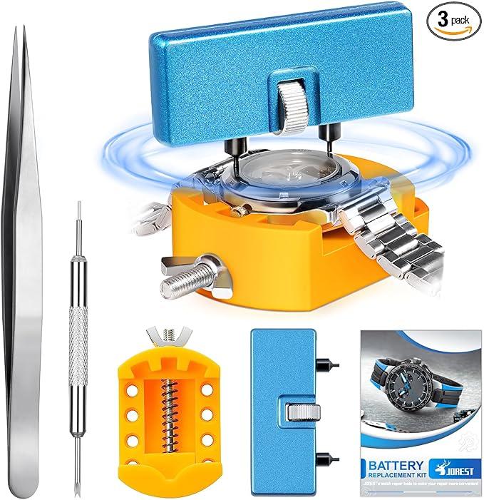 Watch Battery Replacement Tool Kit, Watch Wrench Back Remover for Rotate Open Watch Cover, Watch Case Opener Set with Watch Back Remover Holder, Only for Grooved Watches