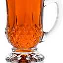 Diamant 6-Pack Classic Clear Cut Glass 4.5 Oz Footed Turkish Tea Cups with Handles, Etched Design