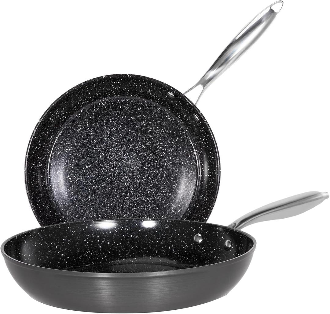 Kitchen Academy Hard Anodized Ceramic Non Stick Frying Pans Set 2 Piece - 10 & 11.8 Black Induction Nonstick Fry Pans/Skillet, PTFE & PFOA Free, Oven Safe