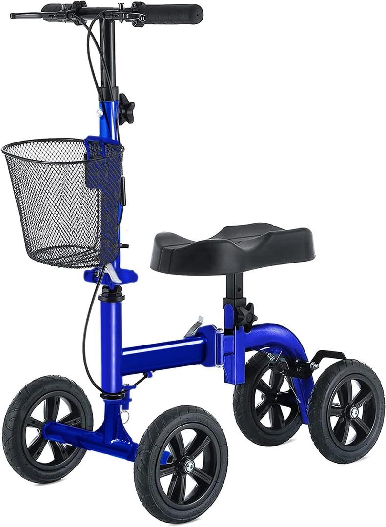 Knee Scooter, Foldable Knee Walker Economical Leg Scooters for Foot Injuries Best Crutches Alternative (Blue)