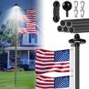 Thickened 11-Guage 25FT Heavy Duty Flag Pole with 128 Led Solar Light Powered, 120MPH Wind Tested, an Embroidered Flag, Fits Residential & Yard applications, Outside House InGround. (Sectional / 25FT / 2.3mm / 11 Gauge Aluminium)