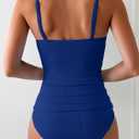 Eomenie Women's Swimsuit Tankini Tummy Control Bathing Suits Two Piece Full Coverage Slim Swim Suits with High Waisted Bottom (Blue, S)