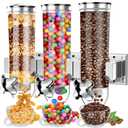 Food Dispenser Wall Mounted Grain Dispenser, Cereal Dispenser with Cup, Dry Food Dispenser Wall Mounted Triple Cereal Dispenser, Candy Dispenser Grain Dispenser for Kitchen Store Nut Coffee Beans 4.5L (Silver)