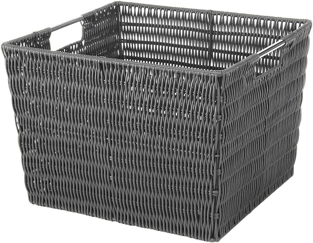 Whitmor Rattique Storage Tote Grey
Handwoven plastic organizer basket with stainless steel handles for closets, shelves, storage cubes, home office organization, Size: Large