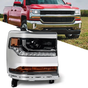 FIONE HID/Xenon Headlight Assembly Compatible with Chevy Silverado 1500 2016-2018/2019 Silverado 1500 LD W/O Bulbs Chrome Housing Headlamp Right Passenger Side 84388631 GM2503451