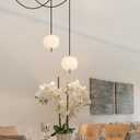 Mid Century Modern Pendant Light Fixture, Milk Glass 7 Globe Hanging Light with Dimmable Switch and Plug in for Kitchen Island Dining Room Bedroom Living Room, 2 Pack, 16ft Bulb Included