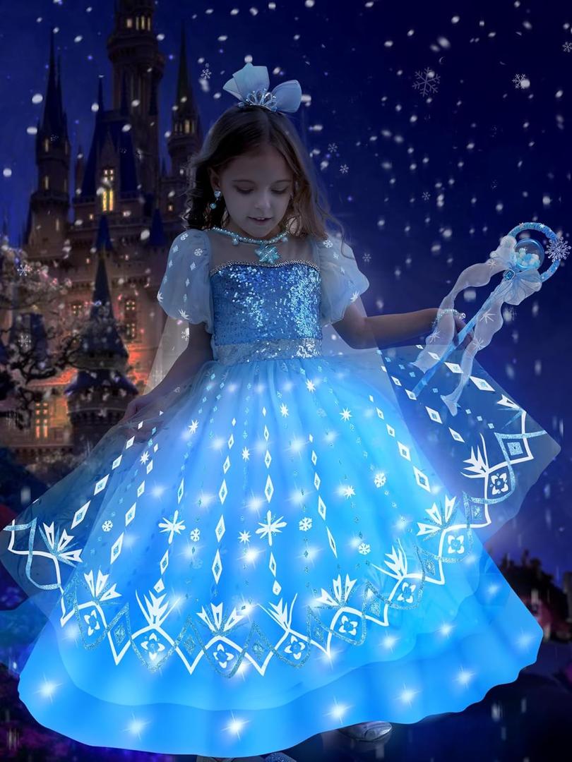 Princess Dress for Girls 5-6 Years, Dress Up Costume with Detachable Cape, Halloween Birthday Gift for Toddler