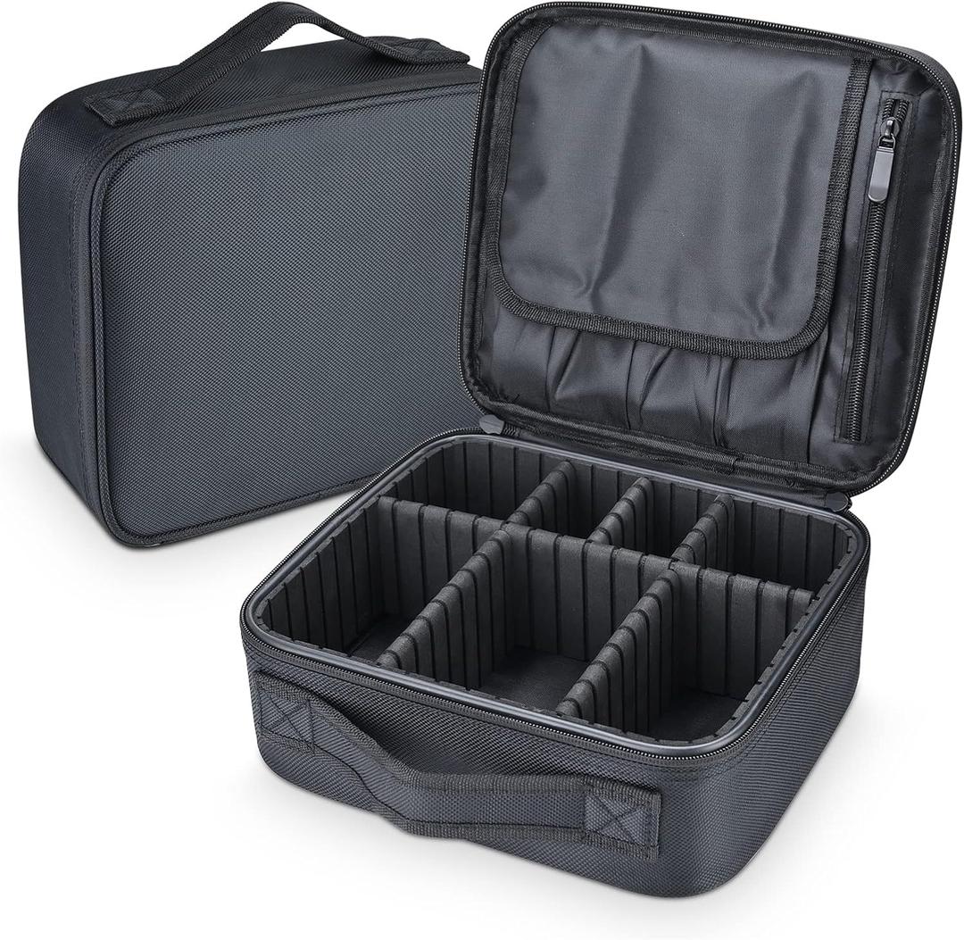 Makeup Bag travel organizer Cosmetic Bag Portable Artist Storage Bag with Adjustable Dividers for Women Cosmetics Brushes Toiletry, Black