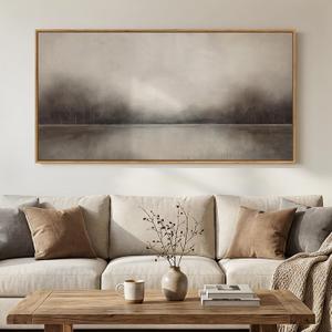 Large Framed Rustic Canvas Wall Art for Living Room, Neutral Abstract Nature Modern Prints Paintings Artwork for Walls, Horizontal Lake Landscape Pictures Wall Decor for Bedroom and Office, 30x60 In