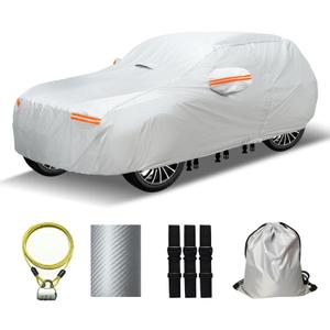 30 Layers SUV Car Cover for Automobiles All Weather Waterproof, Outdoor Snowproof UV Protection Windproof, Door Zipper, Soft Cotton, Heavy Duty Universal Car Covers, (Silver, Fit SUV 171"-180")