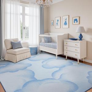 Blue Cute 8x10 Area Rugs for Nursery Playroom Soft Rugs for Living Room Bedroom Dining Room Washable Non Slip Cozy Neutral Rug for Kids Baby Boy Toddler