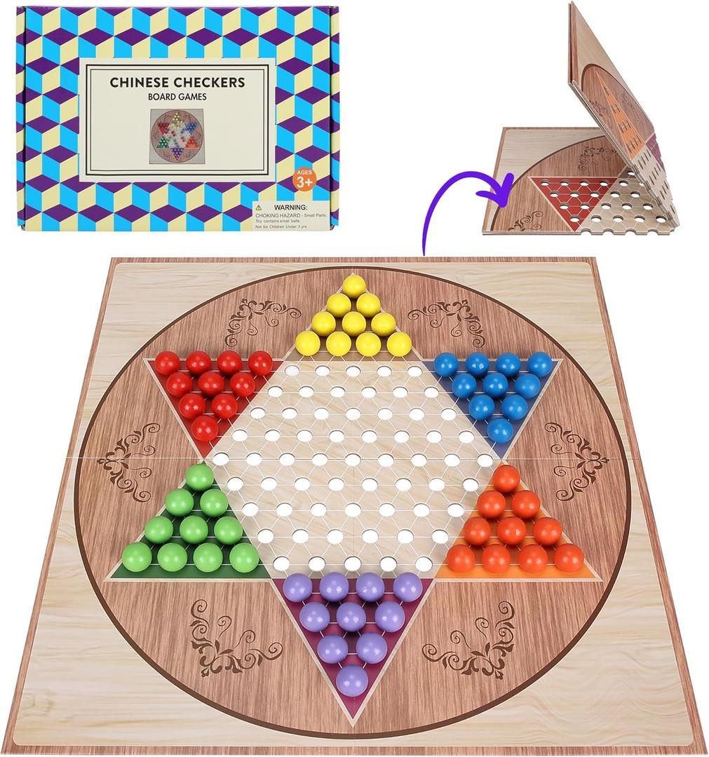 Offelec Classic Chinese Checkers Game Set  13.5 Inch Foldable Board with 60 Colorful Acrylic Marbles, Portable Travel Board Games for Kids, Adults, Seniors & Family Night (2-6 Players)