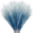 KALYLOC 8Pcs 35.4 Blue Colorful Faux Pampas Grass, Fluffy Artificial Bulrush Branches Boho Decor, Filler Tall Pampas Grass Reed Fluffy Stems for Living Room Wedding Decoration