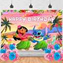 SDQ Happy Birthday Backdrop Stittch Banner Poster for Boys Girls Theme Party Decorations Cartoon Stittch Birthday Supplies Background Studio Shoot Photo Props Booth