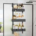 Orimade Over the Door Shower Caddy Height-Adjustable, Sturdy Bathroom Hanging Organizer Shelf Rustproof with 4 Hooks, Shower Basket Storage Rack with Suction Cups 3 Tier, Black