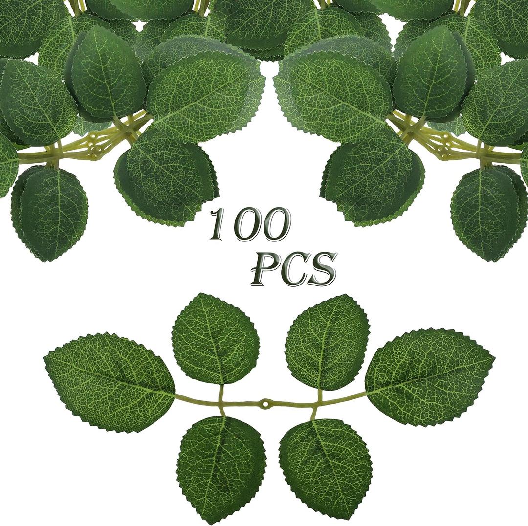 100 Pcs Artificial Flowers Green Leaf Bulk Faux Greenery Silk Fake Rose Leaves Bouquet Garland Wreath Floral Arrangement Supplie DIY Craft (6 Large-Leaf Green)