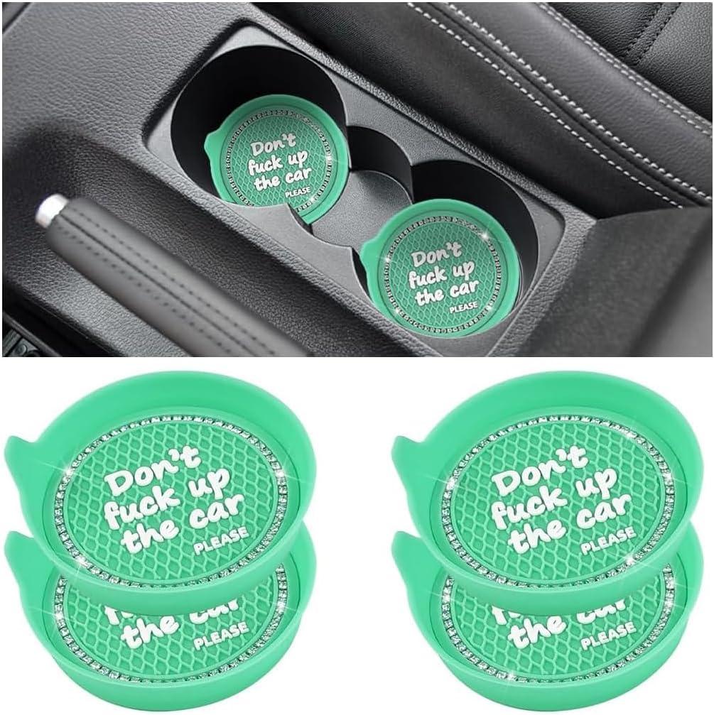 Mandark 4PCS Bling Car Cup Coaster, 2.75 Inch Anti-Slip Crystal Rhinestone Vehicle Cup Holder Insert Mat, Silicone Diamond Automotive Interior Drink Coasters Decor Accessories, Universal Fit (Green)