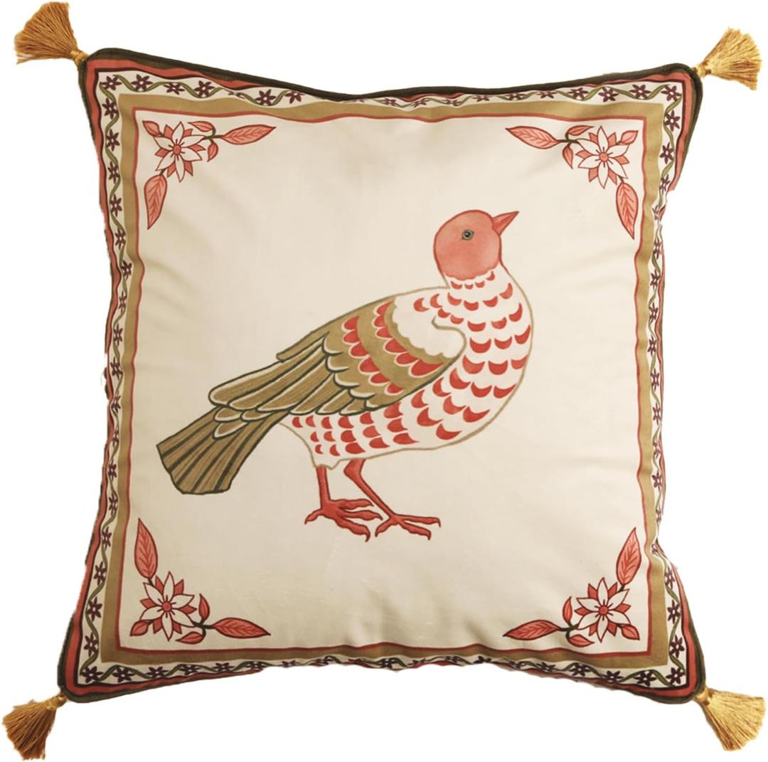 Bilin Gaier Designer Vintage Velvet Throw Pillow Cover,18"x18"-Marianne D Elegant Square Pillow Cover,Concealed Zipper,Floral and Bird Pattern,Sofas,Bedroom,Living Room,Lounge Chairs,Decor
