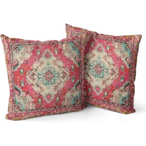 Boho Pillow Covers 20"x20" Set of 2 Monaco Red Bohemian Carpet Double Sided Pattern Linen Pillowcases Cushion Cover for Farmhouse Couch Sofa Bed Decorative, Only Pillowcase (Boho Style 11)