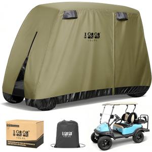 10L0L Golf Cart Cover 2/4/4+2 Passenger for Yamaha EZGO Club Car, Heavy Duty 420D Waterproof Windproof Durable Polyester Golf Cart Cover with 3 Zipper Doors for All-Weather Protection (Black/Silver) (Army Green) Size: L- For 2/2+2/4 Passenger Cart