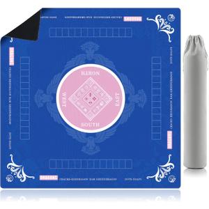 SelfTek Mahjong Mat - 31.5" x 31.5" Anti-Wrinkle Mahjong Mat for Table, Anti Slip Noise Reduction Gaming Mat with Carrying Bag, for Mahjong/Board/Poker/Card Games/Dominoes (Blue)