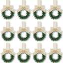 Retrowavy 12 Pcs Christmas Kitchen Cabinet Wreaths with Ribbon 3.94 Inch Mini Christmas Wreath Small Kitchen Xmas Decor for Window Door(Linen Color,Classic Style)
