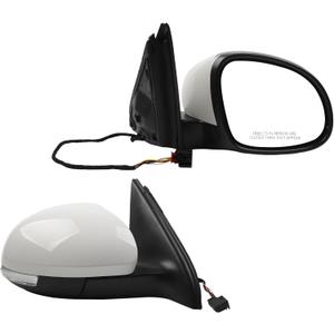 Dasbecan Right Passenger Side Mirror Compatible with 2009-2017 Volkswagen Tiguan Side Door Mirror w/Power Heated Glass Turn Signal Manual Folding Gloss White Cover VW1321131 5N1857508Q9B9 (6 Pins)