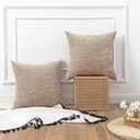 Set of 2 Decorative Khaki Throw Pillow Covers 18x18 No Cusion Inserts, Boho Pillow Cases for Couch Sofa Bed Living Room, Soft Textured Chenille Case with Zipper Gift Home Deco, Khaki