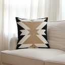 IKATYARN Black White Coffee Aztec Embroidery Throw Pillow Cover,Boho Tribal Geometric Pillowcase, Modern Farmhouse Brown Cushion Case for Couch Sofa Bed, 18"x18"