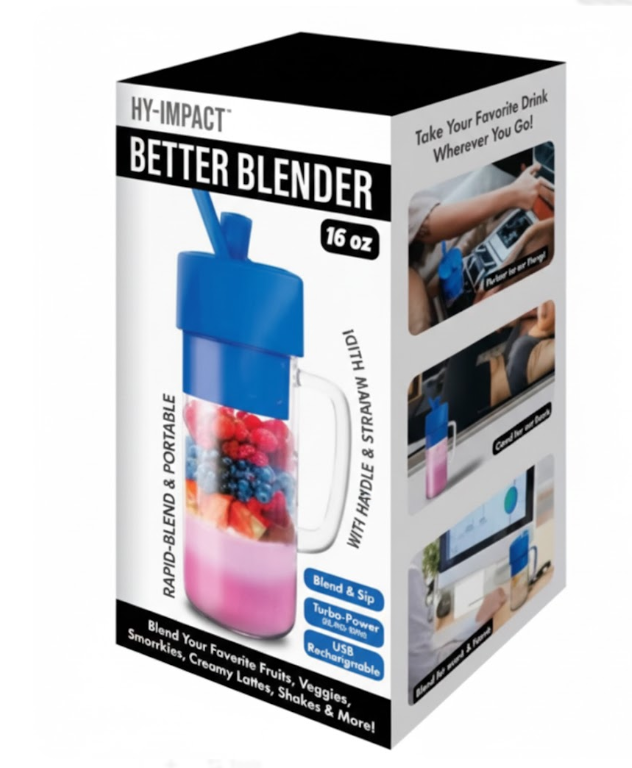 Hy-Impact Better Blender 16 Oz Cordless USB Rechargeable Turbo Power
 Blue